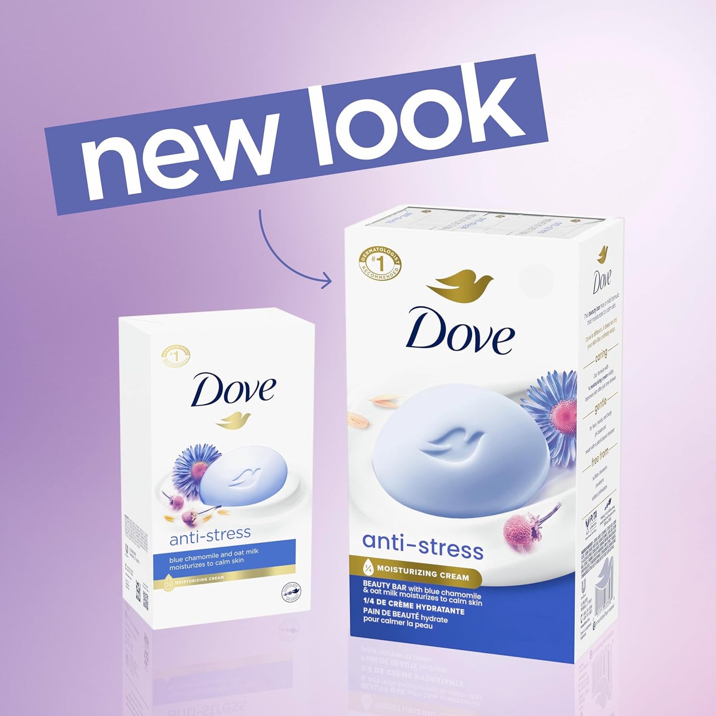"Dove Anti-Stress Blue Chamomile And Oat Milk Moisturizes to Calm Skin Soap 106g Pack Of 6